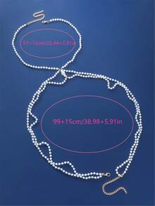 1pc Handcrafted Elegant White Faux Pearl Necklace Body Chain, Suitable For Women's Daily Wear, Wedding, Gala, Carnival, Party, Christmas Gift, Body Jewelry - White - View 2