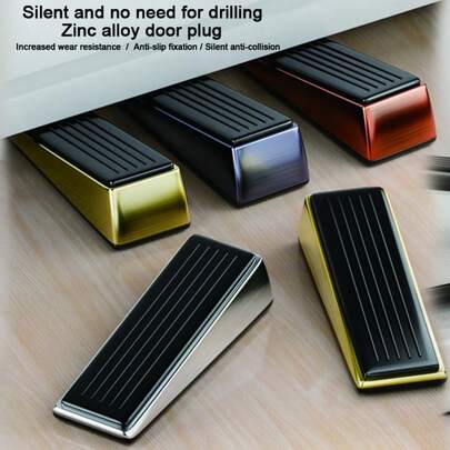 Heavy Duty Wear-Resistant Fixed Quiet No-Drill Zinc Alloy Door Stopper, Wall Protector, Easy To Move, Durable, Adjustable Angle Door Stop