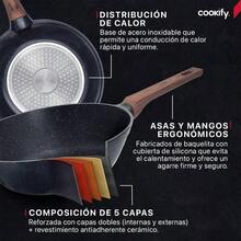 &Cookify Bateria de Cocina con Antiadherente Cerámico Set 11 Pzas - Juego de Sartenes Wok Ollas Cacerolas y Utensilios 100% Libre de PFOA Mármol Negro - Multicolor - Ver 3