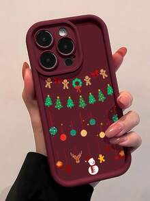 Adornos navideños: adornos para árboles, hombres de jengibre, estrellas y muñecos de nieve. Esta elegante funda es compatible con los modelos  16, 15, 14 Pro Max, 13, 12, 11, XR y XS Plus. Fabricada en silicona TPU, ofrece protección contra golpes y caídas, además de una sensación superior. Es un regalo ideal para familiares, amigos y seres queridos, y una opción perfecta para Navidad. - Burdeos - Ver 3