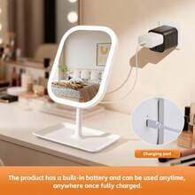 LED Makeup Mirror With Front Lights, Vanity Mirror With Storage Base, 3 Lighting Modes, Rechargeable Battery, Touch Control, Foldable & Portable, Suitable For Student Dorm And Daily Use - Multicolor - View 7