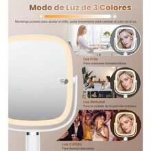 XXZU Espejo con luz para Maquillaje,Espejo de Doble Cara Recargable de 3000 mAh,Espejos de tocador con Soporte para Celular,Aumento de 1X/10X,Giratorio de 360°,3 ajustes de Color, Brillo Ajustable - / - Ver 2