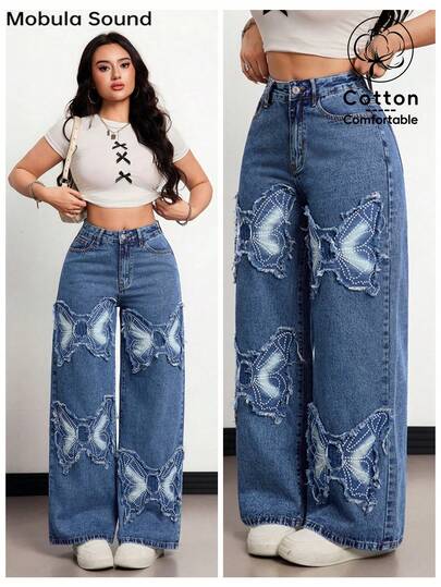 Mobula Sound 休闲优雅百搭直筒宽松女式牛仔裤，适合春夏季、休闲、度假、日常穿着、约会、旅行