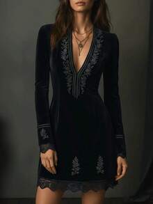 Elegant    Lace Up  Contrast Lace - 黑色 - 查看 1