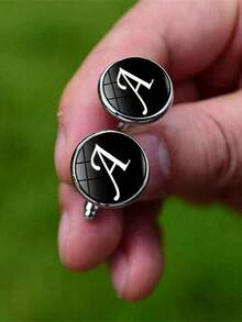 Gemelos de letra individual de la A a la Z de color plateado para hombres, botones de puño de camisa para caballero, regalos de boda