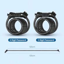 WEST BIKING 1.2M Bike Five Digit Combination Lock Anti Theft Steel Cable Lock Portable Mountain Road Bike Lock