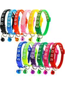 Adjustable Rainbow Cute Bell Collar With Paw Print Pattern, Suitable For Cats - Multicolor - View 8