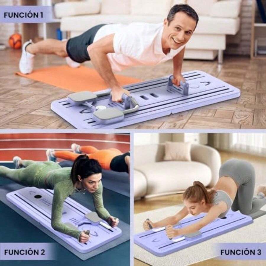 Tabla Multifuncional para Abdominales Tabla Deslizante de Pilates 7 en 1 Rodillos Abdominales Plegables Ejercicios Abdominales de Rebote Automático Equipo para Gimnasio en Casa Púrpura - prpura - Ver 1