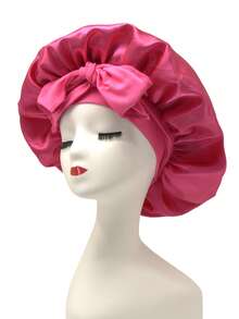 1pc Luxury Satin Sleep Cap - Adjustable Bow Tie, Ruffle Edge Design, Unisex, Hair Protection At Night, Soft & Luxurious Feel - Multicolor - Bonnet With Tie - View 7