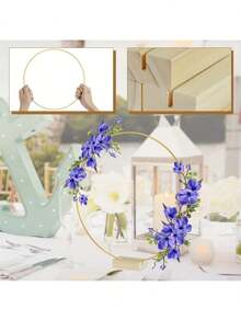 2/10pcs Gold Metal Wreath Center Decor Set, Includes 1/5pcs Wooden Stand And 1/5pcs Gold Metal Wreath Center Decor - Ideal For Wedding Decoration, Home Decor, Room Decor, Birthday Decoration And Party Supplies - Gold - View 3