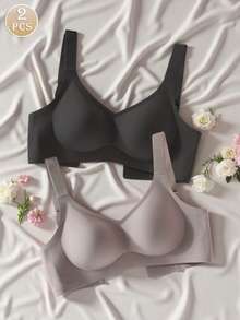 2pcs/Set Simple Comfortable Sports Bras For Women, Wire-Free Solid Color Underwire Bras - Multicolor - View 2