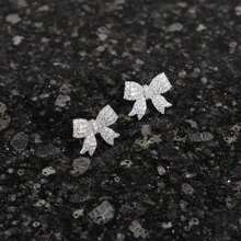 1 Pair Sparkling Crystal Bowknot Earrings For Women - Elegant Party Statement Jewelry, Charm Stud Earrings, Fashion Fashion Accessories, Holiday/Party, Everyday Wear, Valentine's Day, New Year's Gift - 彩色 - 查看 3