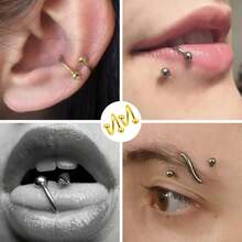 2/3pcs 16G S Lip Ring ﻿18K Gold Plated Spiral Barbell Cartilage Earring Nose Tragus Eyebrow Hoop Helix Piercing Jewelry Black Belly Button Hoop Twisted Bar Studs 3mm Balls Women And Men Body Piercing Jewelry