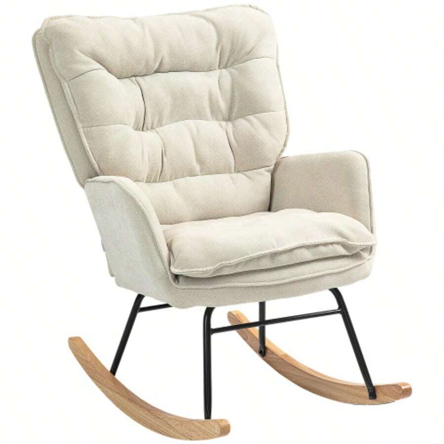 HOMCOM Rocking Chair, Swivel And Comfortable, With Armrests And Chenille Upholstery. Supports Up To 120 Kg And Is Perfect For The Bedroom Or Living Room. Colour: Beige. - 杏色 - 查看 1