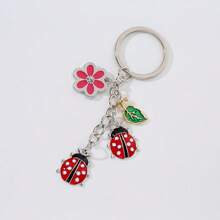 1pc Women's Personalized Alloy Drip Oil Flower Beetle Keychain, Metal Rhinestone Ladybug Keychain, Lucky Clover Heart Shaped Women Keychain Bag Accessories Lanyards With Id Holder Car Accessories Bag Charms - Multicolor - View 5