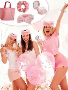 Set cadou 32/20/16/4 buc. pentru petrecere în pijamale, perie și oglindă roz, set cadou pentru invitați la nuntă, cadouri pentru petrecere la spa, eleganți de păr din satin, perie cu pernă rabatabilă, bentiță de păr cu fundă din pluș, pungă cadou roz, cadouri pentru petrecere în pijamale, set cadou pentru petrecere de sărbători, cadou de ziua de naștere, petrecere de grup, petrecere pentru burlăcițe/mireasă, cadou pentru domnișoare de onoare, petrecere pentru bebeluși și evenimente de sărbători - Multicolor - Vizualizare 3