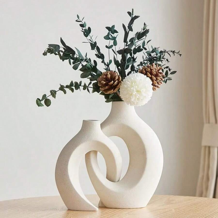 2个实用花瓶，波西米亚风格花瓶，现代家居装饰花瓶，芦苇花瓶，干花花瓶，情人节装饰，圆形花瓶，餐桌摆件，客厅、餐桌、办公室、卧室花瓶，1/2个