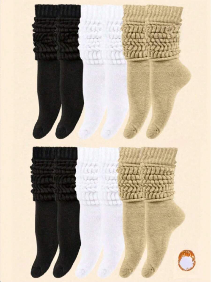 6 pares de calcetines medianos para mujer de otoño/invierno, calcetines largos multicapa, calcetines de punto casuales, calcetines tobilleros para mujer, calcetines de ocio, colores Maillard, adecuados para el Día de San Valentín, elegante invierno, románticos delicados, calcetines cálidos para dormir en casa (1/3/6 pares) - Multicolor - Ver 1