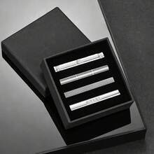 Men's 4Pcs Tie Clip Set With Black Gift Box, Silver Necktie Clips, Tie Bars, Formal Business Suit Accessories For Men, Wedding Gift - Silver - View 1