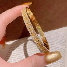 سوار نحاسي مطلي بالذهب عيار 18 قيراط مزين بالكامل بالراين ستون، هدية فاخرة بطراز عتيق للنساء، مقاوم للماء ومقاوم للتلاشي، اكسسوار هدية/حفلة