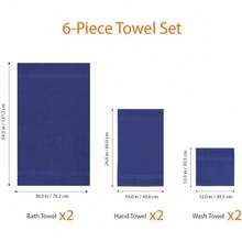 Basics 6 Piece Oversized Fade resistant Towel set, 100% Cotton towels for bathroom, soft and absorbent, 2 Bath Towels, 2 Hand Towels and 2 Washcloths bathroom towel set, White - Azul marino - Ver 9