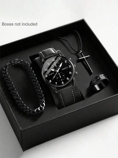 4/1 st pojkmode, business casual, kvartsurset med snyggt armband, hänge och ring, lämplig för studenter, perfekt present till födelsedagar, examen, familj och vänner för vardagsbruk, skola, fest och resor