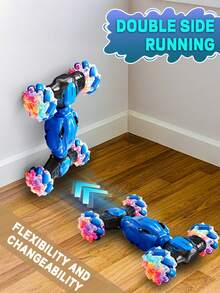 1pc Remote Control Stunt Car, 4WD Transformable Off-Road Rotating Car, 360° Flip With Lights, All-Terrain RC Car Toy For Kids, Indoor/Outdoor Use, Auto Demo, Rechargeable, Ideal Birthday/Christmas/New Year Gift For 6-12 Years Old Boys And Girls (Blue) - Multicolor - View 5