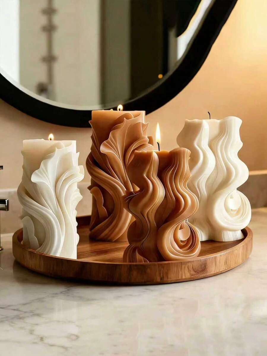 Creative Wave Pattern Candles, Fragrant Home Decor Candles, Perfectly Enhance Home Decor Style, Add Warm Ambiance To The Room, An Artistic Gift For Friends And Family, Can Also Create A Charming Atmosphere. - Multicolor - View 1