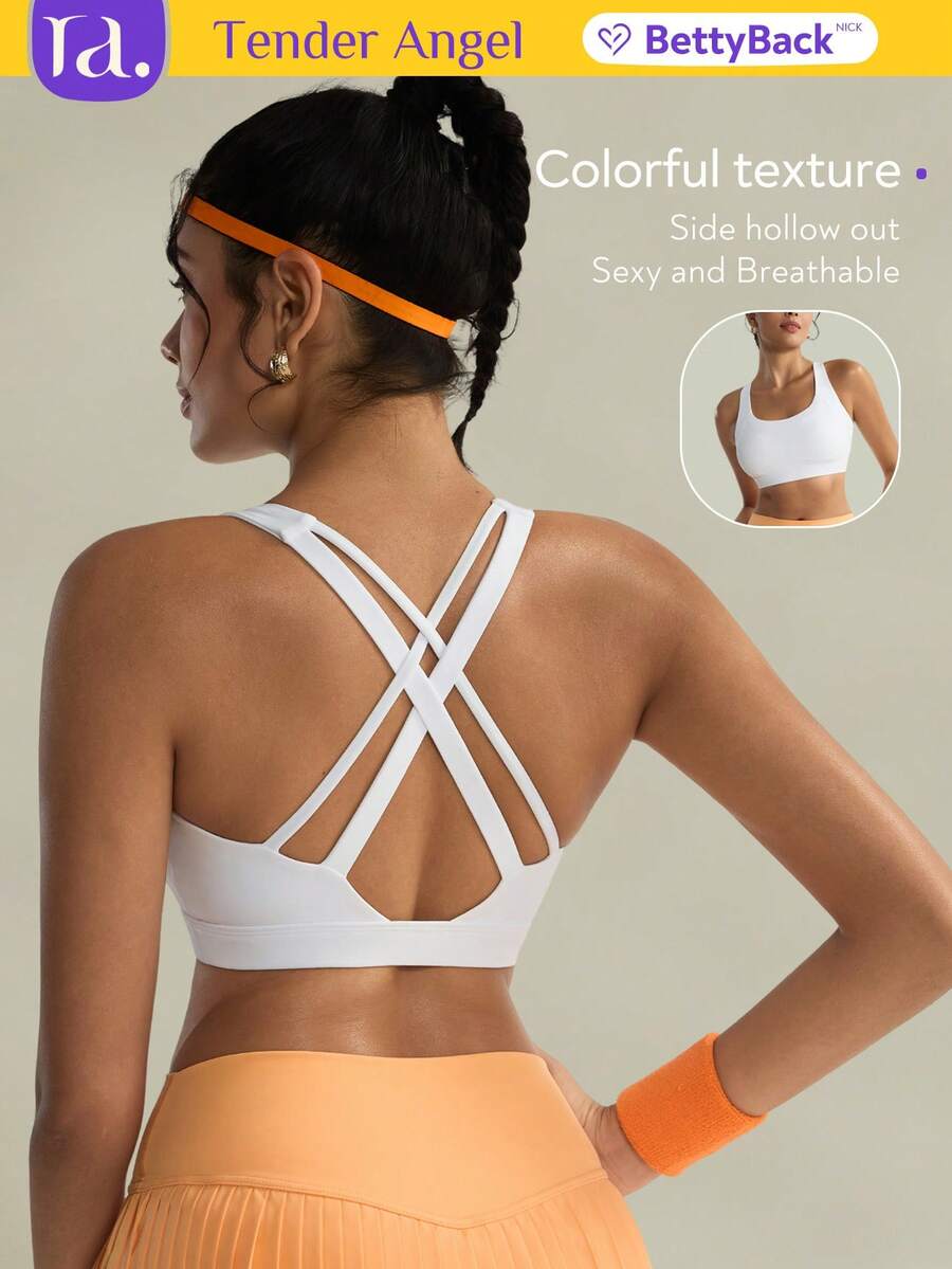 Áo lót thể thao yoga Tender Angel, áo ngực thể thao hỗ trợ tốt, áo tank top yoga thể dục màu trơn thoải mái, đồ lót thể thao, đồ tập thể dục ngoài trời. - trắng - Xem 1