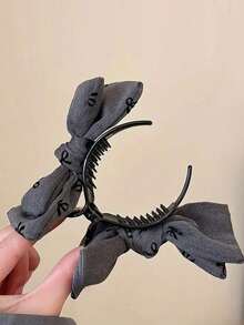 高马尾发髻爪夹，优雅双层蝴蝶结发夹，女士及女孩优雅布艺蝴蝶结发夹，超大布艺蝴蝶结发爪夹，女士蝴蝶结装饰时尚发爪，可爱发饰，牢固固定发髻和马尾辫，时尚发饰，优雅发夹 - 彩色 - 查看 3