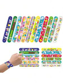 12个/6个装复活节拍手手环、复活节棕榈手环、复活节派对小礼物、复活节篮子填充物、复活节手链、复活节彩蛋填充物、派对用品、复活节礼品袋填充物、复活节彩蛋寻宝游戏、春季和复活节主题按扣、礼品袋填充物 - 彩色 - 查看 2