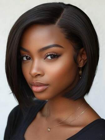 Short Bobbed Wig, Yaki Straight Synthetic Fiber Side Part Short Wig, Soft & Fluffy Yaki Wig, Suitable For Women/Mothers, Straight Bobbed Wig, Short Pixie Wig, Ombre Gray/Brown/Black Wig, Suitable For Daily Wear Or Parties