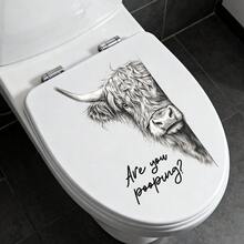 1/2pcs Funny Highland Cow Toilet Sticker, Waterproof Self-Adhesive Cow "Are You Pooping?" Text Wall Decal, Removable Vinyl Art Decor, Suitable For Bathroom Toilet Seat, Tank, Farmhouse Home Decor - Multicolor - View 7