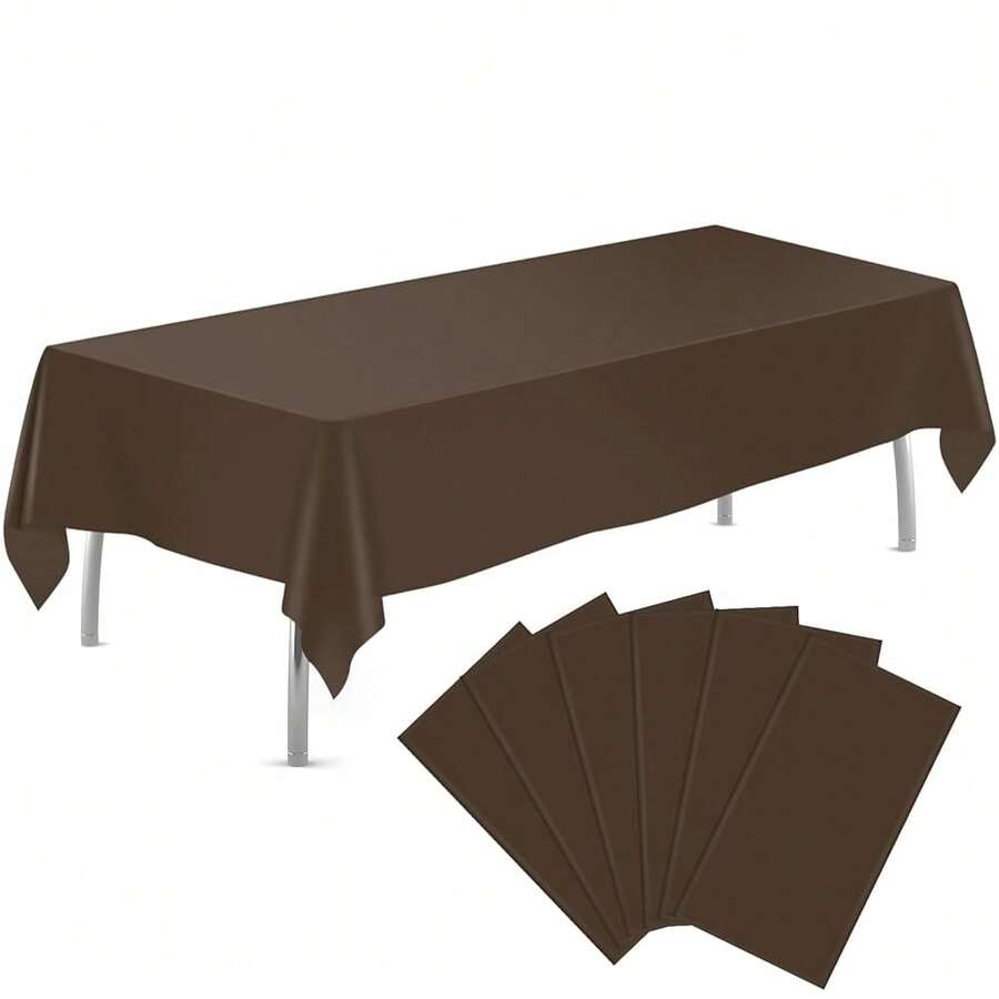 Brown 6 Pack Plastic Table Cloth 54\ X 108\, Disposable Tablecloths Rectangle Table Cover, Plastic Tablecloths For Parties,Rectangle,Brown - 棕色 - 查看 1