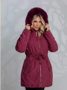 Women's Lined Twill Parka - Red - View 2