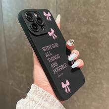 Funda Transparente de Impresión de Arte Única Una Funda Minimalista Negra para Teléfono con Diseño de Lazo Rosa, Hecha de Material TPU, con Recortes Precisos para Protección contra Caídas, Compatible con los Modelos de  6/7/8/X/11/12/13/14/15/16 Pro/16 Pro Max/16 Plus. Muestra tu estilo - 1 pieza - Ver 6