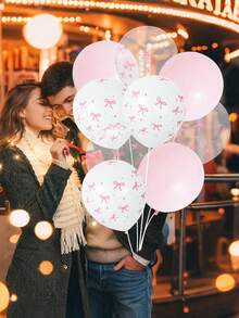 10/31 unidades Globos de látex de 12 pulgadas con estampado de lazos, Set de globos de látex rosa de 10 pulgadas adecuados para decoración de bodas, compromisos, aniversarios, fiestas con tema de princesa, decoración de fiestas de cumpleaños - Multicolor - Ver 3