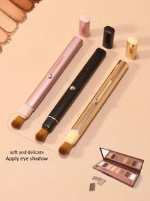 Double End Eye Detail Brush, Eyeliner Brush, Eye Shadow Brush, Eyebrow Brush Metal Double End Retractable With Dust Cover Portable Storage Multi-Function Makeup Tool