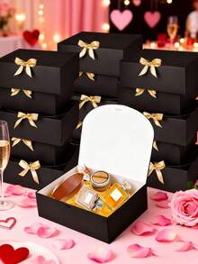 10 piezas Cajas de regalo negras con tapas y cintas, cajas de embalaje cuadradas con cinta, adecuadas para cajas de invitación de damas de honor, cajas de regalo de boda, cajas de regalo de cumpleaños, cajas de baby shower, regalos del Día de San Valentín, etc. - Negro - Ver 7
