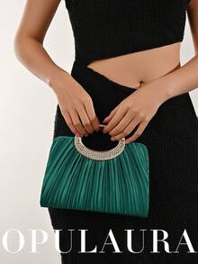 OpulAura 女士时尚闪亮水晶水钻晚宴手拿包，璀璨奢华镶钻正式礼服手提包，适合晚宴、派对、生日、婚礼等场合，可用作新娘手拿包 - 綠色 - 查看 9