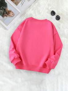 Bộ 2 món gồm áo nỉ cổ tròn in nơ và quần dài cho bé gái, trang phục du lịch thường ngày thời trang mới. - Màu Hồng Tươi - Xem 5
