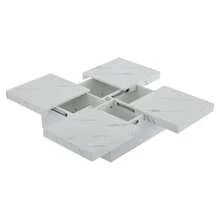 Modern White Square Coffee Table With Marble Look, 90 X 90 X 25 Cm – Old Drawers, Sliding Tabletop, Load Capacity Up To 30 Kg - White - View 9