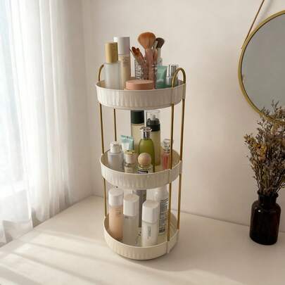WORTHBUY 1/2/3 Tier Rotating Plastic Makeup Organizer, Large Capacity Cosmetic Display Rack, Skincare & Beauty Container Storage Shelf, Suitable For Cabinet, Kitchen, Dining Room And Bathroom, Space-Saving