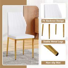 MUUOKY Modern Dining Chair Set Of 6, Faux Leather Upholstered Dining Room Chairs With High Back And Sturdy Metal Legs, Armless Kitchen Chairs With Comfortable Padded Seat, Perfect For Dining Room, Kitchen, Living Room, Or Apartment, Easy To Clean And Assemble, Ideal For Holiday Meals, Thanksgiving, Christmas And Home Decor - 白色+金色 - 查看 6