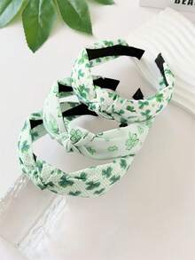 3件套女士甜美波西米亚风打结宽发箍，三叶草绿元素设计，简约百搭高冠防滑洗脸发箍发饰，适合摄影、日常时尚、圣帕特里克节、节日派对等场合，波西米亚优雅派对装饰头饰 - 彩色 - 查看 2