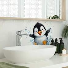 1pc Cute Penguin Swimming Wall Sticker, Self-Adhesive Waterproof PVC Material, Easy To Clean Wall Decor Sticker, Suitable For Living Room, Bedroom, Bathroom And Kitchen, Indoor Decoration And Wall Beautification - Multicolor - View 4