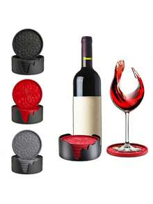 6个加厚纯色简约个性化硅胶圆形杯垫，带收纳架，耐热防滑，适用于厨房、餐桌、咖啡馆、野餐、节日派对、生日派对、聚会等场合。 - 彩色 - 查看 4