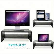 2-Tier Wood Monitor Stand Riser With Storage Shelf - Ergonomic Desk Organizer With Space-Saving Design, Sturdy A-Frame Construction & Lower Shelf For Home Office, Compatible With 15.7-Inch Monitors & Laptops, Black - Space-Saving Desktop Organizer - màu đen - Xem 7