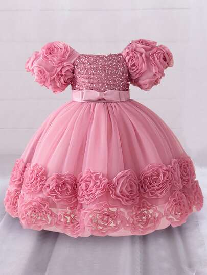 女婴亮片可爱芭蕾公主裙，适合生日派对穿着，不含头带