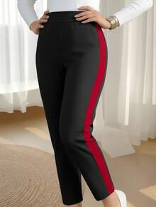 Plus Size Women's Casual Contrast Color Pants, Versatile For All Seasons - Black - View 3